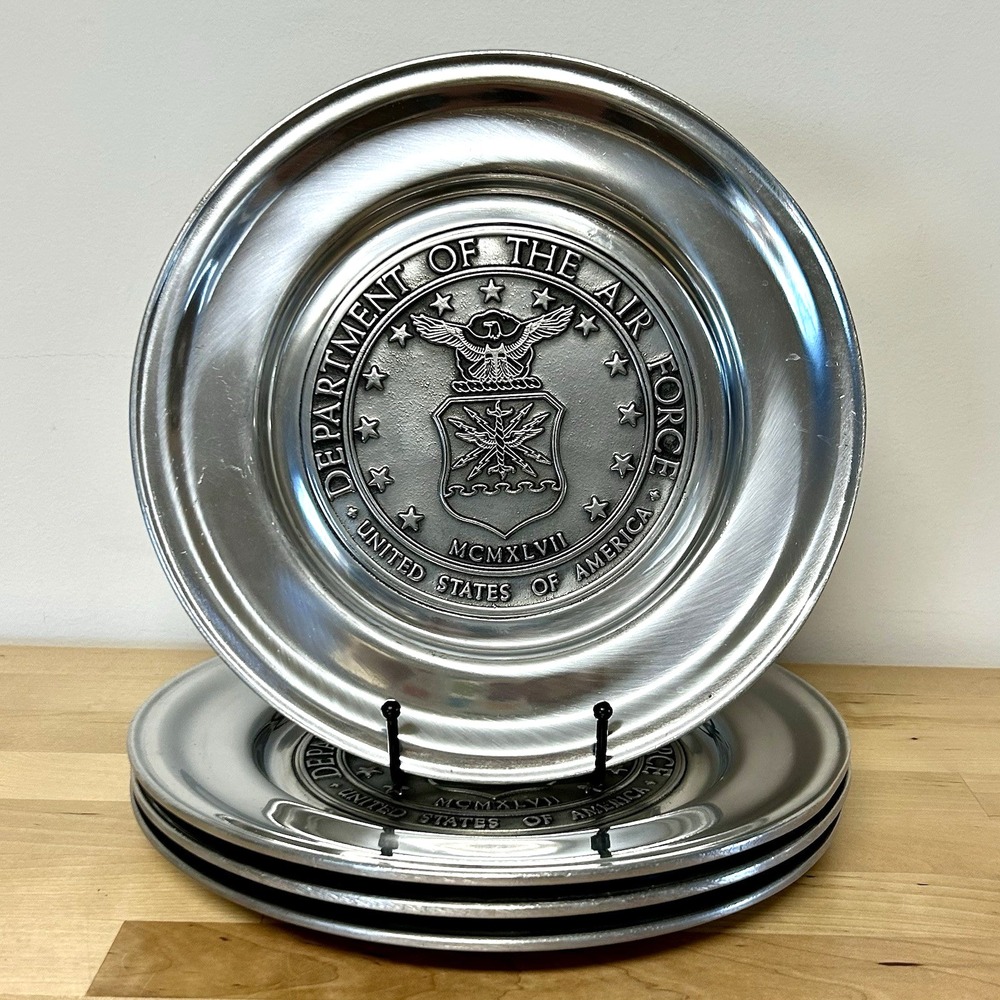 Dept of the Air Force Charger Plates Set of Four Pewtarex Vtg USA Military Gift